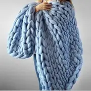 H 1000g/Ball Soft Merino Wool Yarn DIY Arm Roving Knitting Blanket Thick Chunky Yarns Hand Knit Spinning Crocheting Sewing Yarn (Color : Sky Blue)