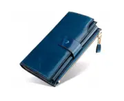 Women's RFID Blocking Large Capacity Luxury Wax Genuine Leather Clutch Wallet Ladies Card holder- Blue