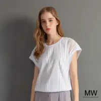 在飛比找momo購物網優惠-【MAGIQUE WARDROBE】蕾絲透膚網紗短袖上衣(白