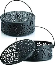 KQDFRSWEW 2 Pieces Mosquito Coil Holder Incense Coil Holder Retro Portable Hanging Incense Burner Holder with Handle Round Metal Incense Holder for Home Camping Indoor Outdoor Patio