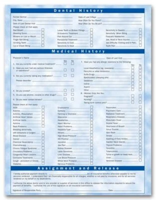4067 Bright Skies Design Two Sided Registration & History Forms 8 1/2 x 11" QTY