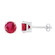 14k White Gold Round Created Ruby Stud Earrings 2 Cttw