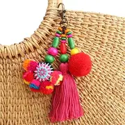 [QTMY] Colorful Tassel Bag Charm for Women,Layered Tassel Keychain Keyring Purse Handbag Decor Pendant