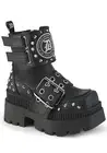 Demonia WRATH-58 3 1/4" Chunky Heel, 2" Square-Toe PF Ankle Boot, Inside Zip