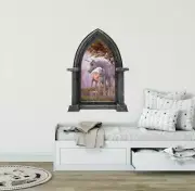 CastleScape Unicorn with Baby Wall Decal Stone Castle Window Vinyl Wall Sticker