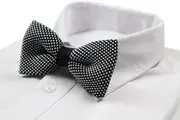 Mens Black & White Cross-Hatched Knitted Bow Tie