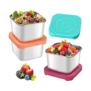 6oz Stainless Steel Snack Containers, Small Metal Food Storage Container With Silicone Lids, For Of
