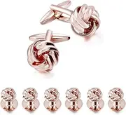 [HAWSON] Flower Knot Cufflinks and Tuxedo Studs Set Men Dress Shirt Studs Wedding Business Accessories (Siver Tone)