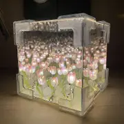 Tulip Flower Night Light,Tulip Mirror Night Lamp Material Package,Mirror Night Lights Gifts for Girls, Couples, Home Decor Pink