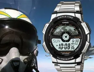 南◇現 CASIO手錶 軍用錶 10年電力 銀色 世界地圖 電子錶 卡西歐 防水 AE-1100WD-1A 飛機雷達