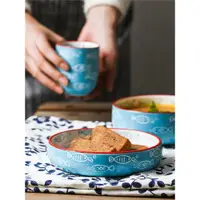 在飛比找ETMall東森購物網優惠-MAR三月｜手繪陶瓷餐具深盤子菜盤家用日式碟子魚盤碗盤碗碟套