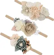 [PABOBIT] Baby Floral Headband Nylon Turban Elastic Head Wraps For Newborn Infant Toddler Girls Pack Of 3 - Multicolored - 5 inch