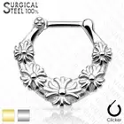 Floral Design 316L Surgical Steel Septum Clicker Nose Ring 16G