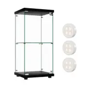 Stacked Display Cabinet 2-Tier Glass Door Black with LED lights