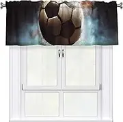 LHBWCVN Sport Soccer Valances for Windows, Rod Pocket Window Treatment Drapes Farmhouse Kitchen Curtains Short Blackout Window Curtains for Living Room Bedroom Decor 54x18 Inch