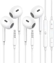 2 Pack Earbuds Wired 3.5mm Headphones with Microphone, Clear Call Volume Control HiFi Stereo Surround Sounds Cord Earphones for Laptop PC Chromebook iPhone Samsung A14 Android Switch