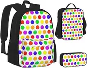 [ERCgad] Beautiful Polka Dot Print Canvas 3-In-1 School Bags Set Backpack Lunch Bag Pencil Case Combo For Men Women, Black, One Size