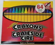 Jot Crayons Craies De Cire Assorted Colors 64 Count Built-In Sharpener NEW