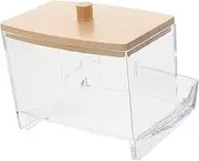 VANZACK Cotton Swab Box Container Dispenser Pad Vanity Lid Holder Acrylic Canister Organization Floss with Clear Jars Storage Ball Organizer Makeup Bathroom Round for Wooden