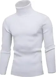 [JEShifangjiusu] Mens Slim Fit Turtleneck Sweater Soft Knitted Long Sleeve Sweater for Men Pullover Turtle Neck Shirt, White 3, XL