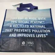 Marks Social Plastic Tote Bag Blue British London M&S Food Recycle UK New