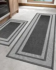 Kitchen Mats, Cushioned Anti Fatigue Kitchen Mat for Floor, 2 PCS Non Slip Waterproof Kitchen Rug Set, XICEN Thick Comfort Anti Fatigue Mat for Kitchen Sink Office Laundry (Black Gray)