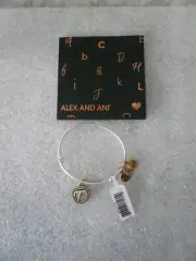 Alex and Ani Initial T Bangle Bracelet Two Tone With Tag and Insert Card