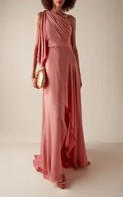 [Elie Saab] Draped Silk Georgette Gown