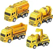 JUMPLAWN 4pcs Pull Back Boys and Girls Truck Toys Inertia Powered Construction Cars Birthday Toddlers Engaging and Fun Vehicle