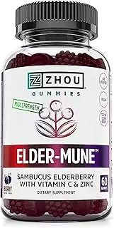 Elder-Mune Sambucus Elderberry Gummies - Antioxidant Flavonoids, Immune Support Gummy Vitamins, Zinc Supplement & Vitamin C Supplement