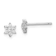 Sterling Silver Rhodium-Plated Cz Flower Post Earrings
