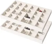 Coward 2PC Stackable 24 Gird Jewelry Organizer Tray Necklace Earring Box Storage Drawer Ring Bracelet Display Holder (beige(24grid+24grid))