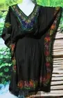 BOHO GYPSY BLACK EMBROIDERED TASSLED KAFTAN FIT REGULAR 12 - 18 bb