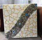 White Agate Table, Square Accent Table, Agate Drink Table, Crystal Table Top