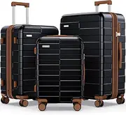 [Vipbox] Luggage Sets 3 Piece Hardshell Expandable Ultra Durable 100% PC Lightweight Carry On Travel Suitcase with Spinner Wheels, Premium Black