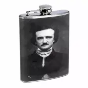 Edgar Allan Poe Photograph D509 Flask 8oz Stainless Black & White Whiskey
