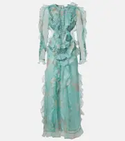 [Zimmermann] Zimmermann Illuminate floral ruffled silk organza gown AU 8 blue