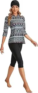 [BaJooruly] Moderate Swimwear Sunwear Surfwear 3/4 Short Sleeve Swimsuit Women Girls Plus Size Swimwear Beachwear