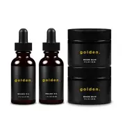 Golden Grooming Beard Oil & Balm Bundle for Men | Natural Growth Kit with She...