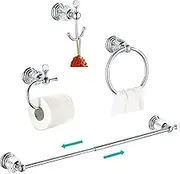 WOLIBEER Crystal Bathroom Accessories, Chrome 24 Inch Towel Bar Set Polished Brass Toilet Paper Holder Towel Ring Coat Hooks Bathroom Hardware 4 Pieces Wall Mounted