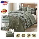 Boho Green Quilt Set Queen - 3 Piece Lightweight Olive Bedspread with Geometry