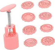 CHICAMPERA 9pcs Moon Cake Molds Set Hand Pressure Baking Tools for Distinctive Pastries Reusable Non Stick Kitchen Gadgets Pink for Moon Cake Making and Creative Baking