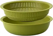 Like-it Colander Bowl, Microwave Safe, Colander & Bowl, Can be Used for Rice Grinding, Green Colander and Bowl, Shallow Type, Made in Japan, Colander, Heat Resistant Bowl