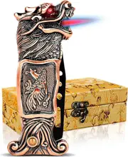 Windproof Jet Torch Lighter with Dragon Appearance, Red Jet Flame Cool Lighters with Gift Box for Men, Refillable Butane Lighter for Candles, Camping,