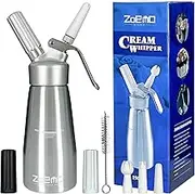 ZOEMO Professional Whipped Cream Dispenser 250ml (N2O Cartriges NOT INCLUDED) - Cream Whipper With Sturdy Aluminum Body And Head - Half Pint Whipper Creates 2-3 Pints of Fresh Whip Cream