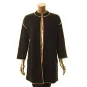 ANNE KLEIN NEW Women's Black/vicuna Piped Detail Nehru Sweater Jacket Top S TEDO