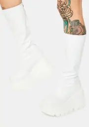 [Demonia] White Shook Up Platform Boots