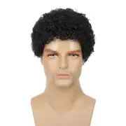 Mens Curly Afro Wigs Short Black Wig for Male Guy Rocker Wig California Hallo...