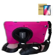 StylePro, iPad 10th gen shockproof case + tempered glass screen protector, hand strap, shoulder strap & stand, pink.