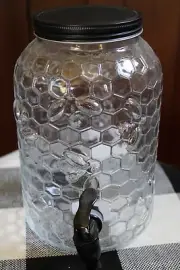 1 Gallon Bee Honeycomb Embossed Mason Style Dispenser Jar with Black Lid